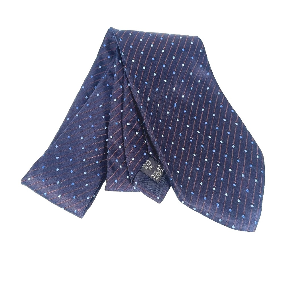 Valentino Silk Tie Navy Blue Geometric Pattern Made in Italy 4" x 61"